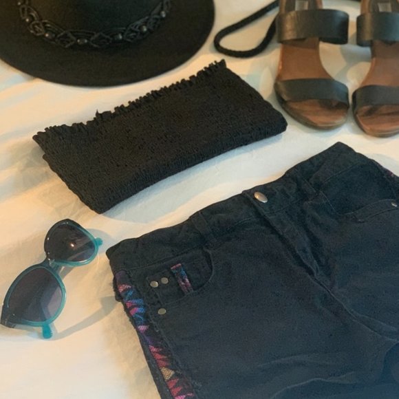 Black Stretch Denim Shorts With Stitch Accent - Picture 3 of 3